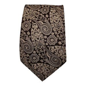 JOHN VARVATOS USA Brown Paisley Silk Tie ITALY 60"/ 3.6" EC
